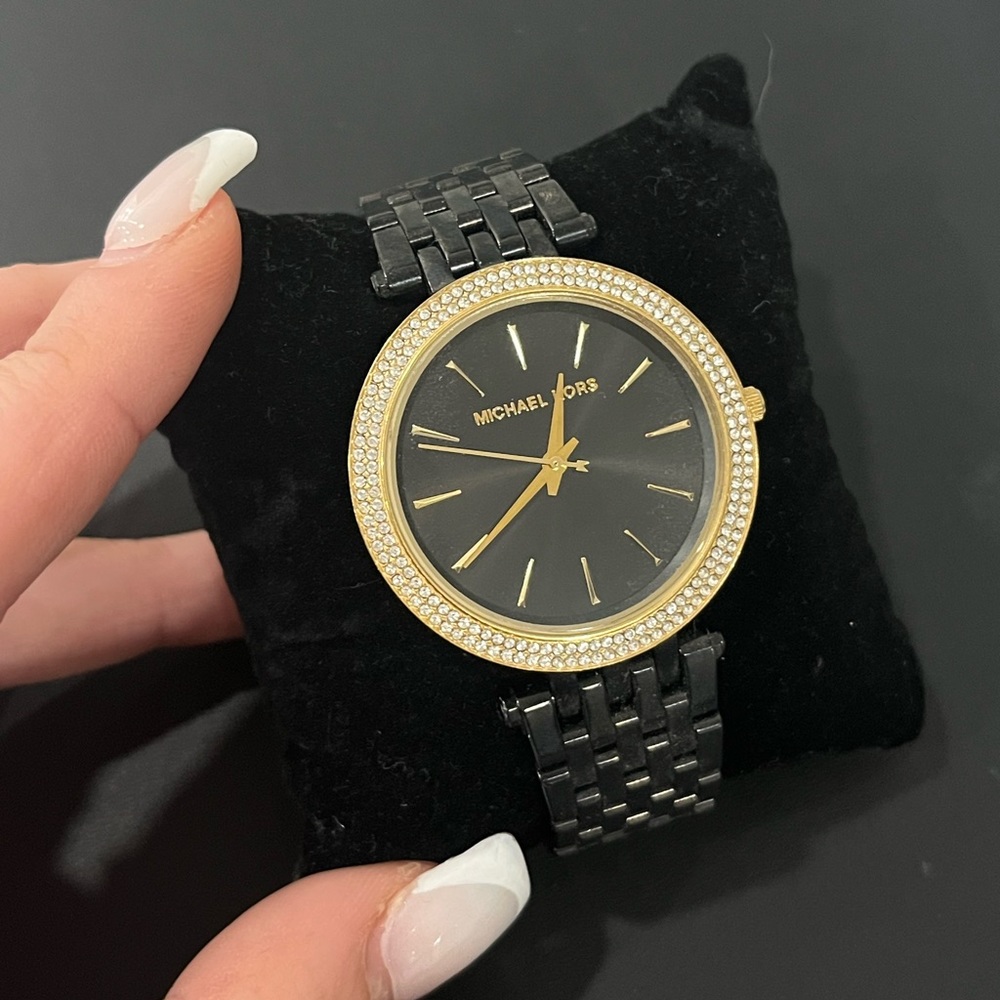 Michael Kors Darci Black Dial Watch with gold crystals